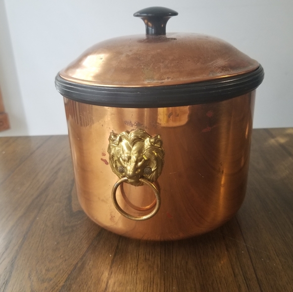 Vintage copper lion handle ice bucket